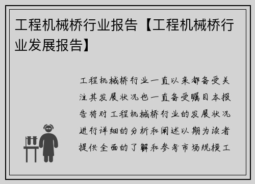 工程机械桥行业报告【工程机械桥行业发展报告】